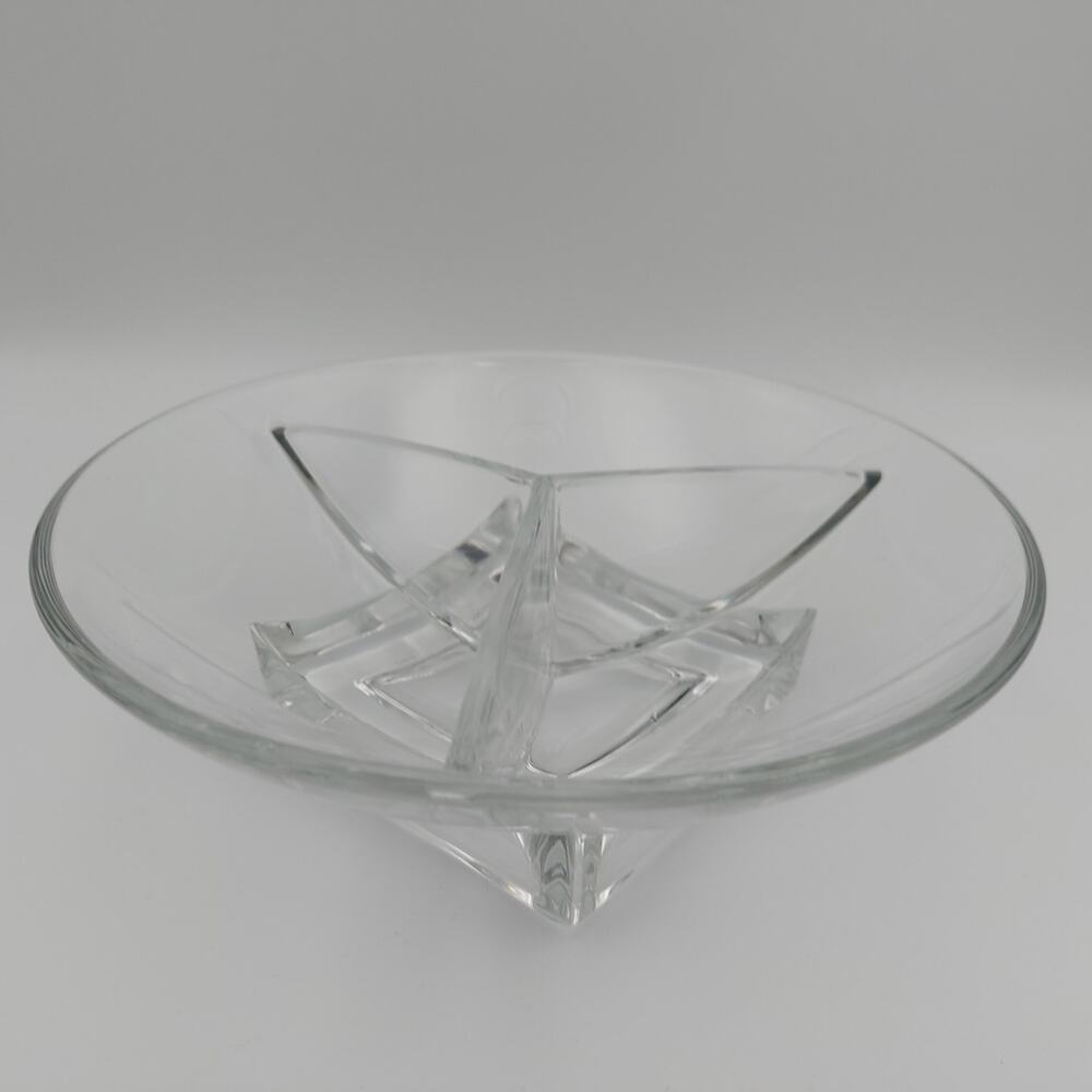 Vintage Cambridge Glass Square 3 Part Divided Bowl Clear Crystal MCM Candy Dish